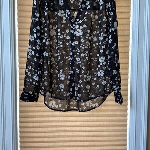 CAbi Black Sheer Long Sleeve Blouse